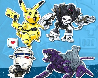 Pop Smash 4 Sticker Set | Robot Vinyl Stickers | Pop Culture