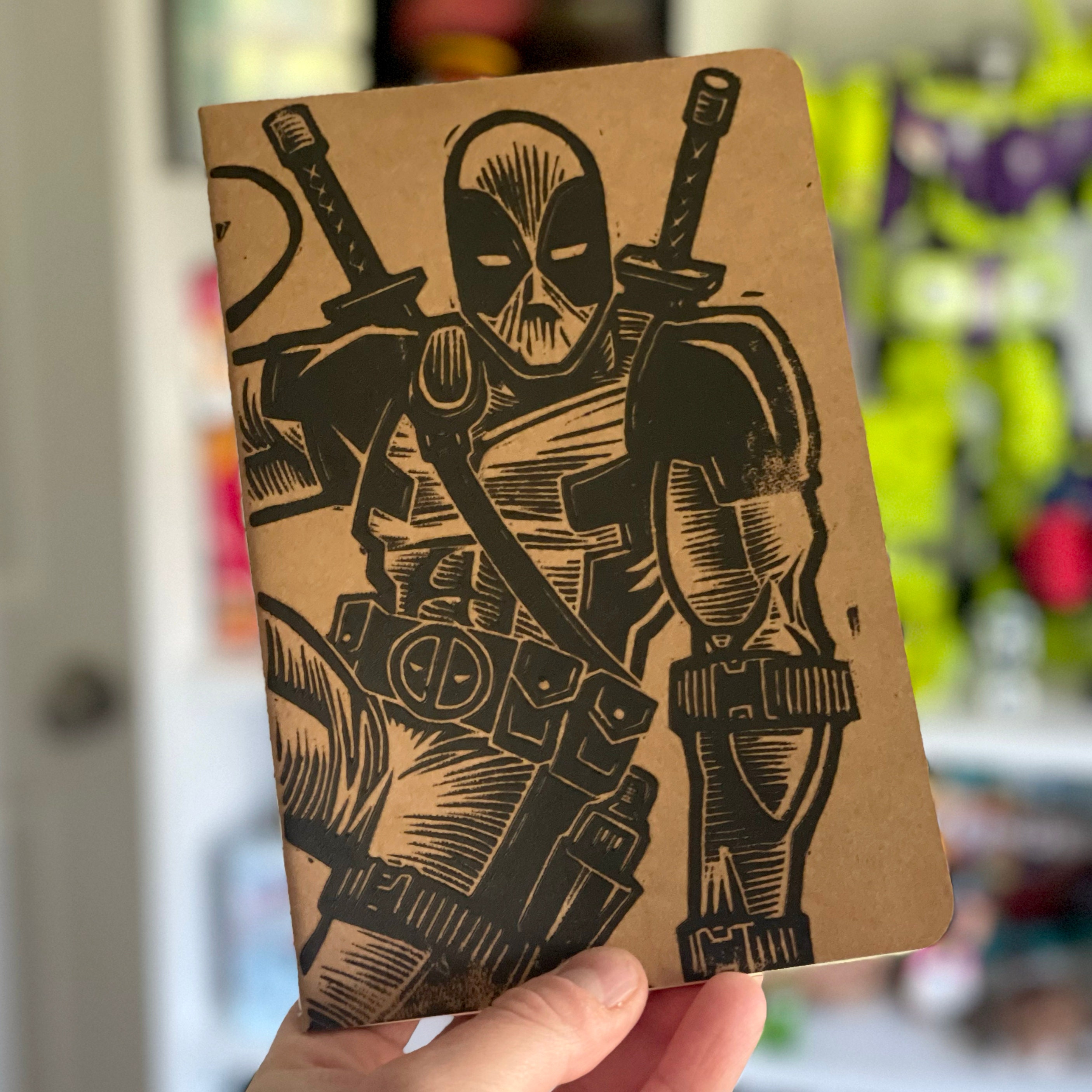 Handprinted Deadpool Sketchbook | Linocut Cover Notebook | A5 Marvel ...