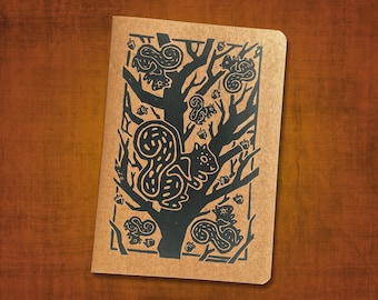 Handprinted Squirrel Sketchbook  |  Linocut cover notebook  |  A5 Journal
