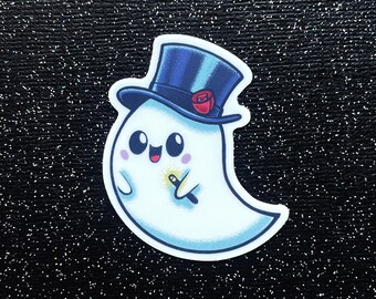 Magic Ghost Sticker | Waterproof Vinyl, Top Hat, Wand (2 Inch)