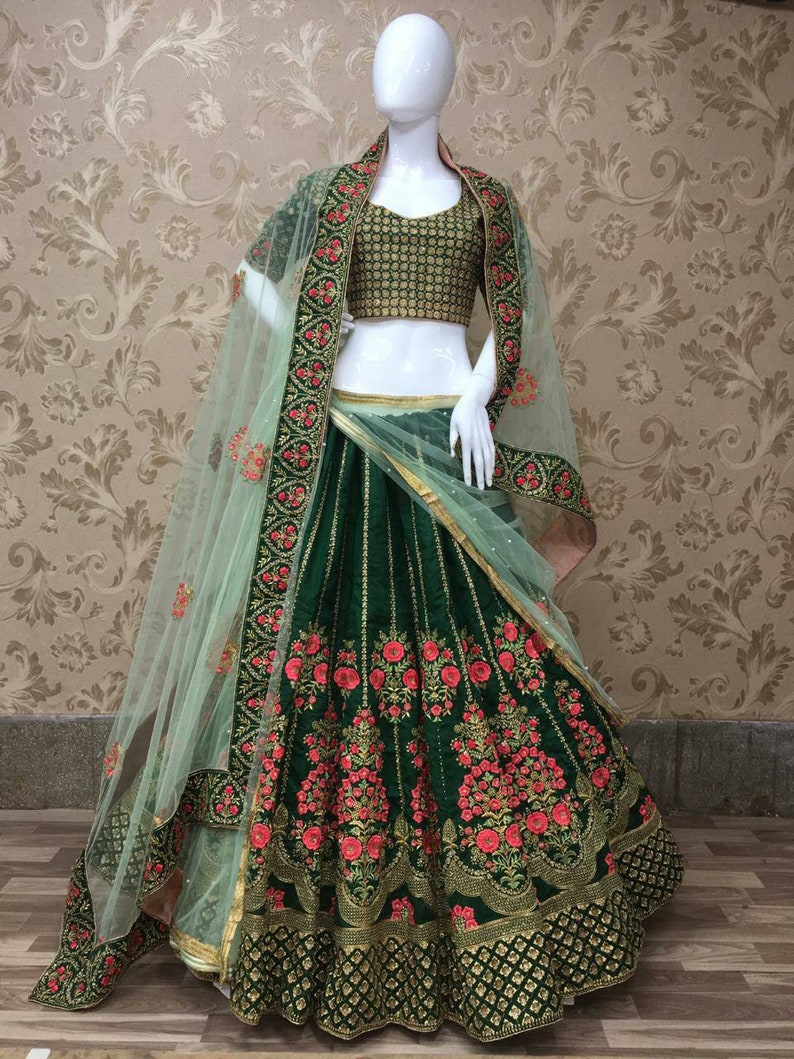 Heavy Embroidery Lehenga Choli Green Ghagra Choli Chaniya | Etsy
