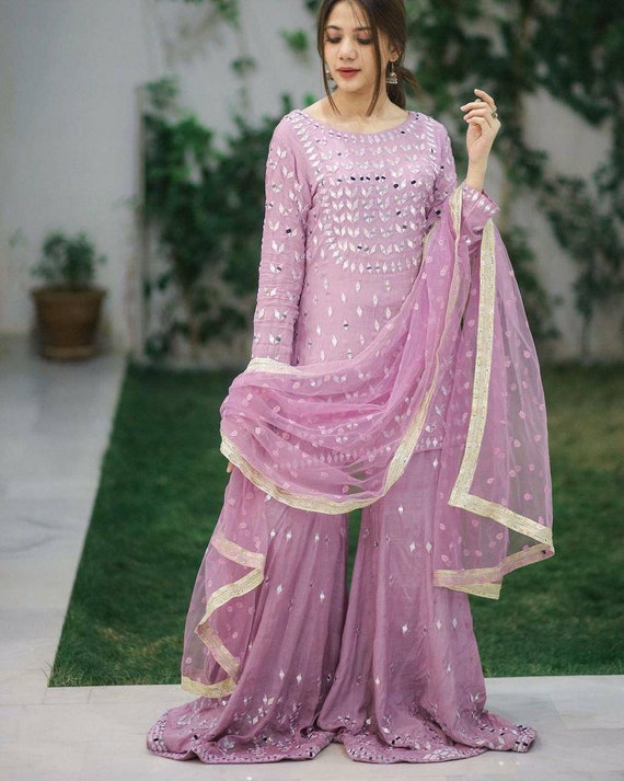 Lavender Sharara Kurta Set Palazzo 