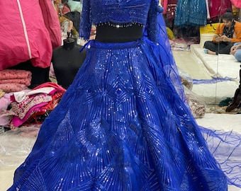 Party wear designer lehenga choli, sequins work blouse, wedding bridal dress, indian wedding, pakistani wedding, reception lehenga