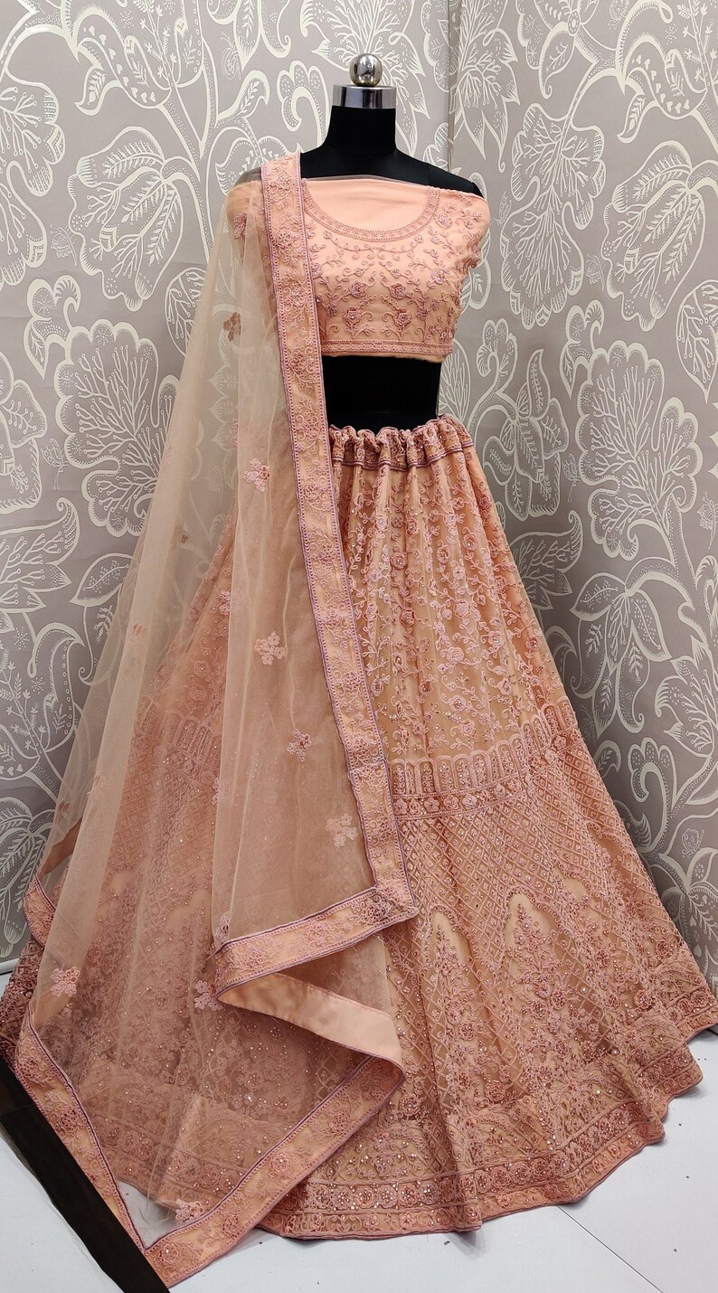 Pale Peach Lehenga style Choli Semi-Stitched Lehenga Choli