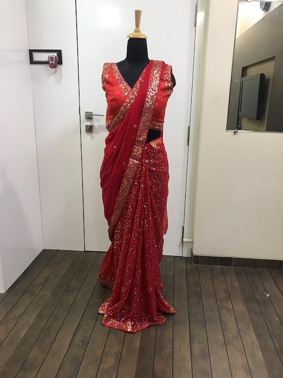 Sequence Work Indian Women Saree Sari 