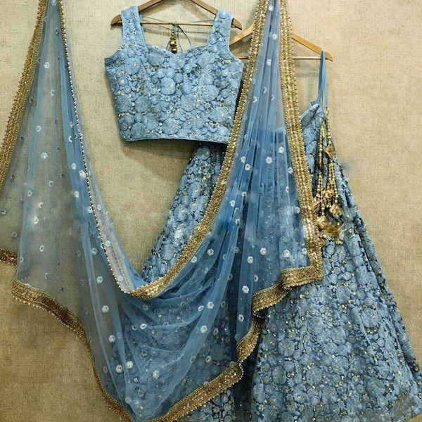 Lehenga, Grey lehenga choli Indian Pakistan wedding bridesmaids dress Ghagra choli chaniya choli Indian outfit
