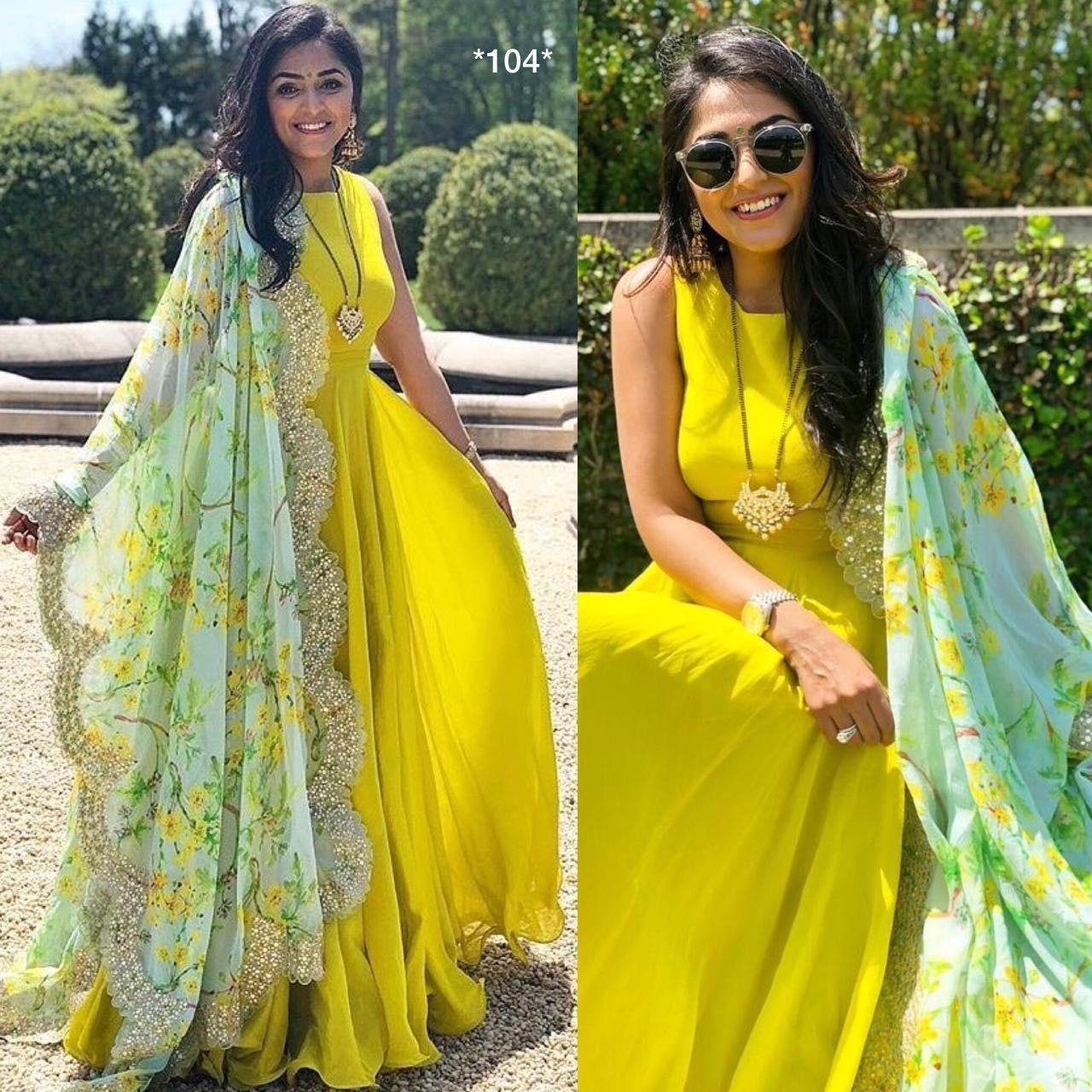 yellow green combination dress