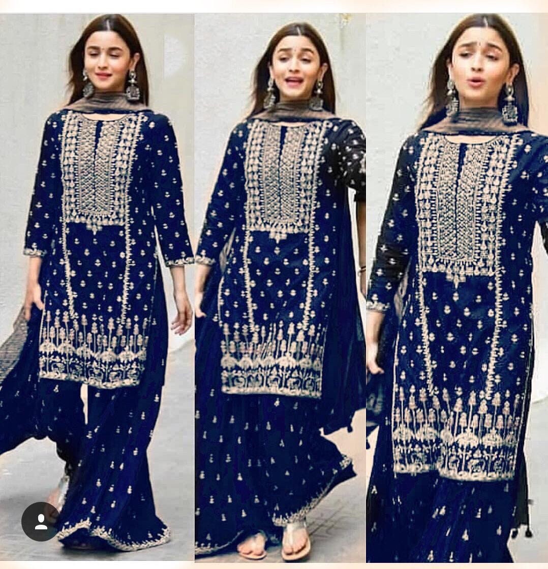black kurti with palazzo and dupatta