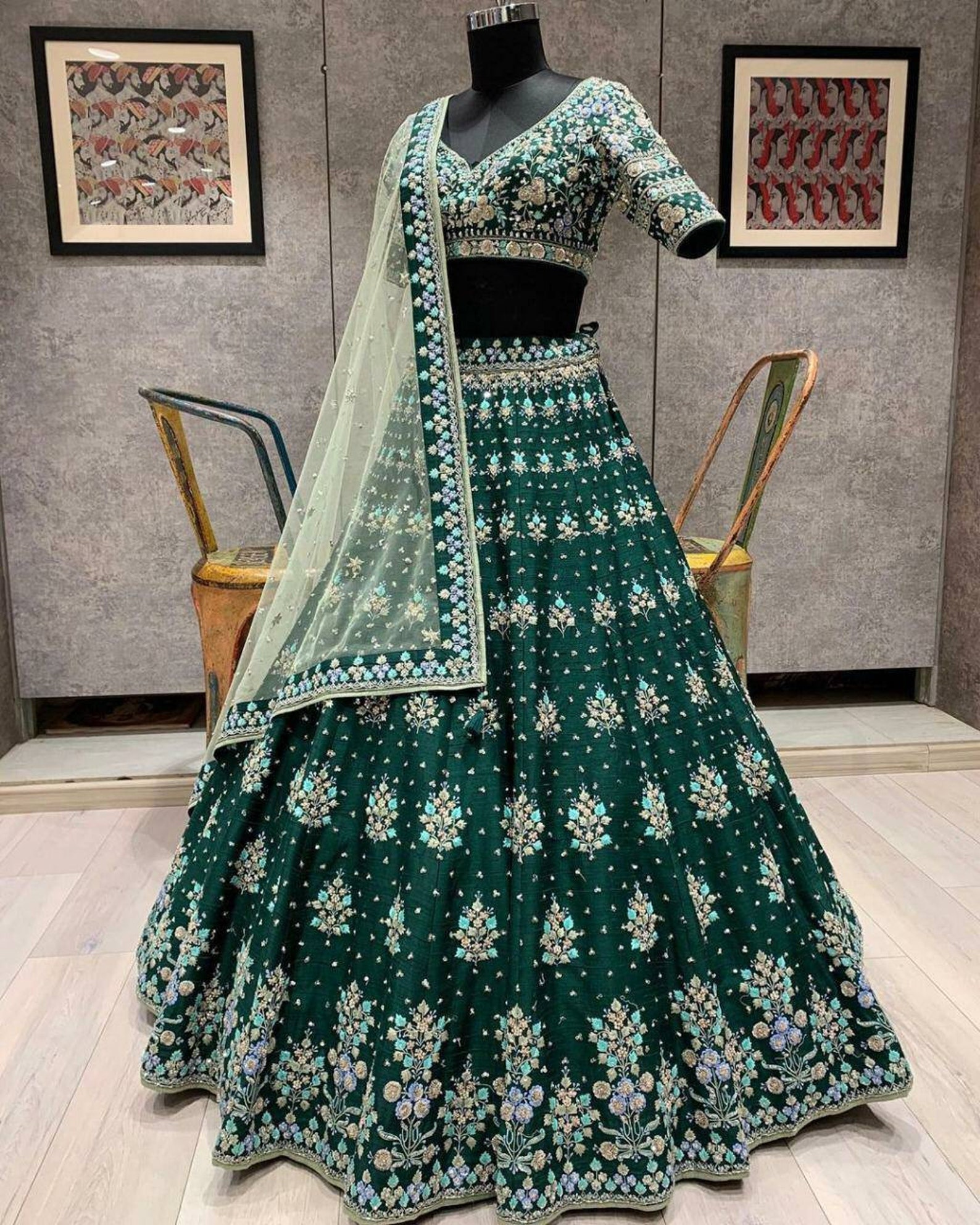 Heavy embroidery Lehenga choli Indian Pakistani wedding Etsy