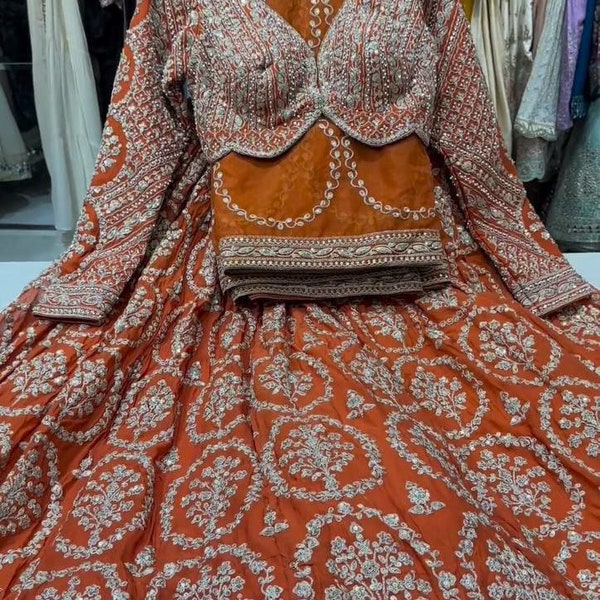 Rust. Orange lehenga choli sabyasachi lehenga Indian wedding outfit Ladies party wear bridesmaid dress bridal lehenga choli Embroidery work