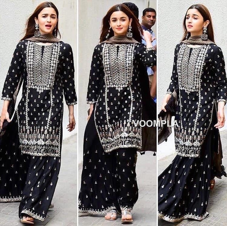 black kurti with palazzo and dupatta