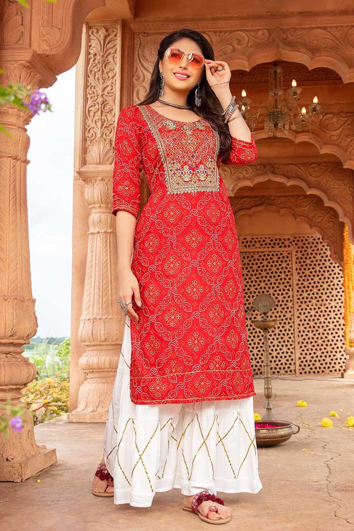 Women Kurti Indian Rajasthani Bandhej Printed Traditional Etsy