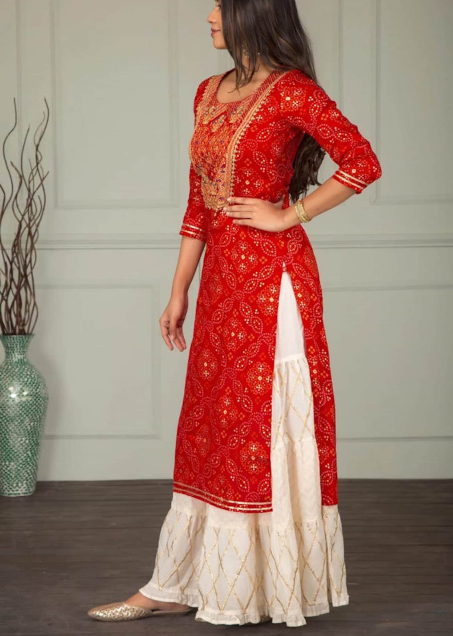 Women Kurti Indian Rajasthani Bandhej Printed Traditional Etsy