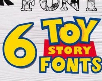 6 pack Toy inspired fonts True Type font. digital file. instant download and 3 free digital paper Story