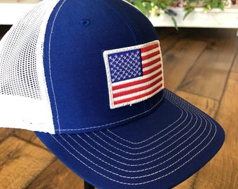 American Flag Trucker Hat embroidered patch