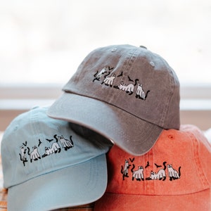 Spooky Cats & Bats Embroidered Hat, Customizable Hat, Soft Hat, Personalized Baseball Hat, Custom Gift, Cotton Hat, Halloween Hat