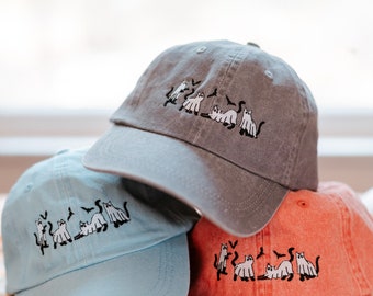 Spooky Cats & Bats Halloween Embroidered Hat: Customizable Cotton Cap