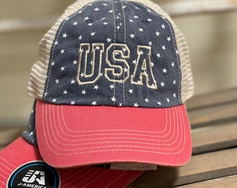 Embroidered Patriotic USA Baseball Cap: Customizable 4th of July Hat Stars and Stripes soft