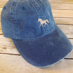 Dark Denim Blue Embroidered Horse Baseball Cap