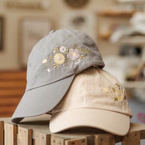 Soft Floral Embroidered Hat, Customizable soft cotton Hat, Baseball cap with flowers custom gift
