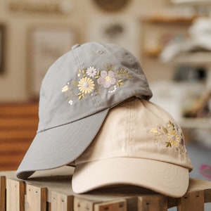 Soft Floral embroidered adjustable hat. Customizable color!