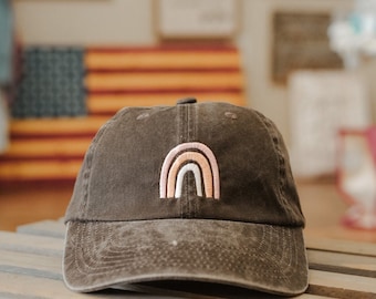Rainbow Embroidered Baseball Hat: Customizable Soft Cotton Cap