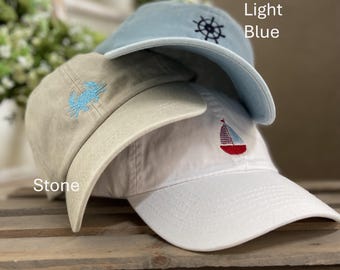 Embroidered Sea Creature, Sailboat, or Anchor Baseball Cap: Customizable Soft Cotton Hat