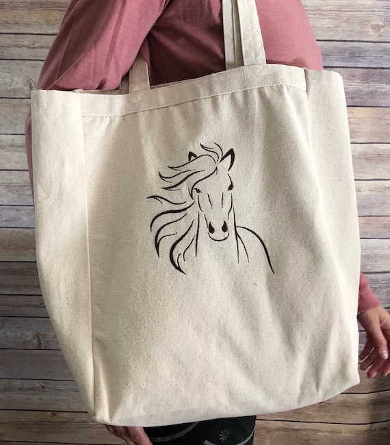 馬の刺繍入りキャンバストートバッグ - Etsy 日本
