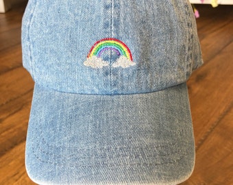Embroidered Rainbow Clouds Baseball Hat, Personalized Cotton Cap