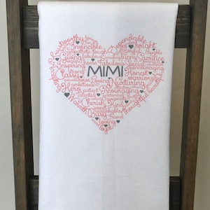 Custom heartfelt tea towel Mom, Mimi and Nana customize with any name! Cute soft towel
