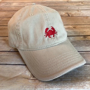Crab Embroidered Baseball Hat, soft cotton adjustable hat that&#39;s customizable, perfect for sailing or fishing
