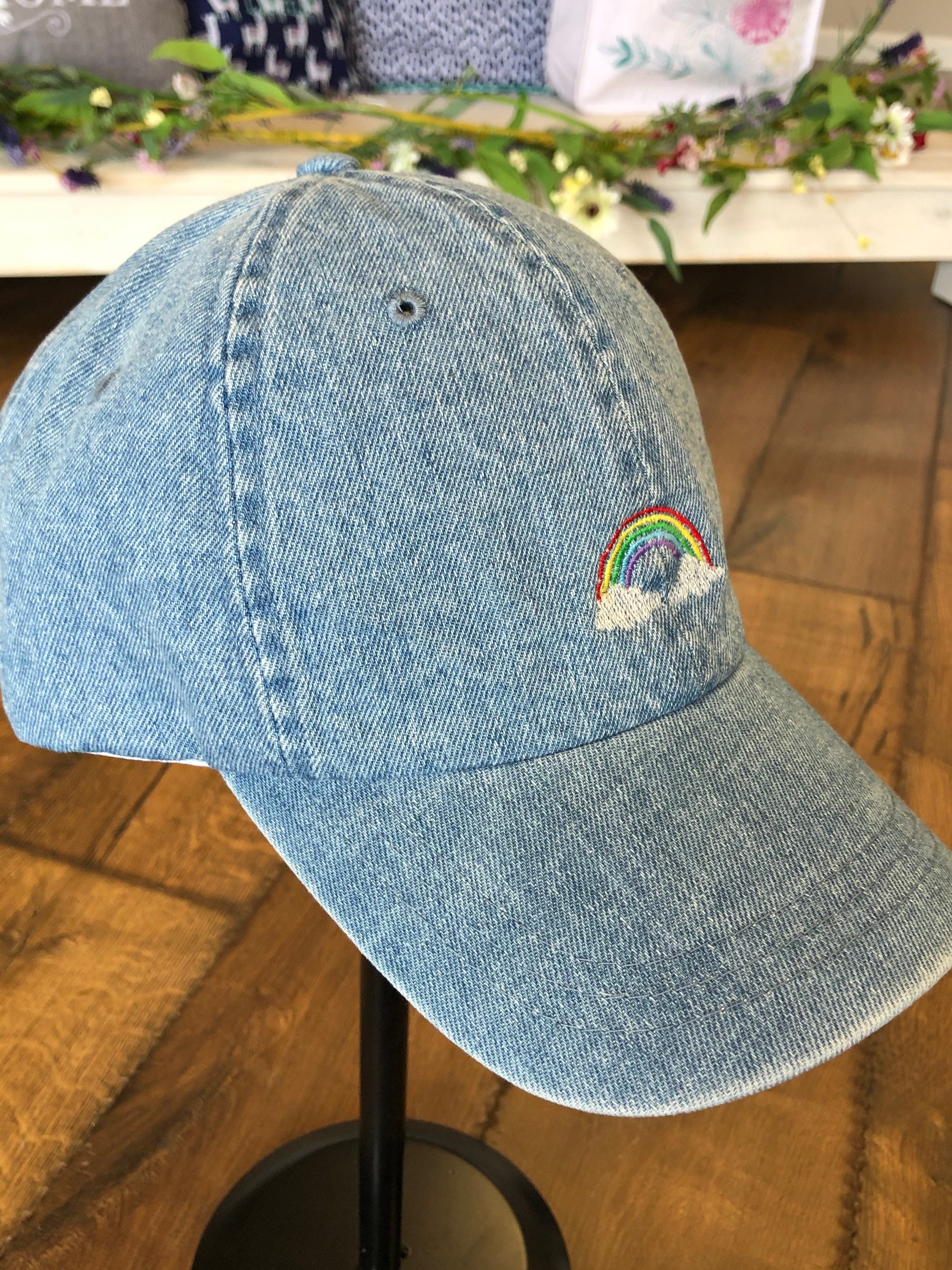 Denim Rainbow Embroidered Cap - Etsy