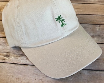 Palm Tree Embroidered Cotton Hat: Customizable Beach Vacation Cap