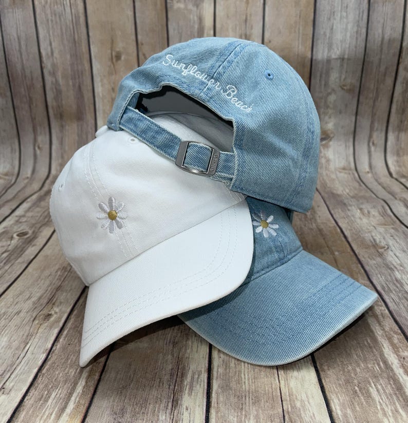 Daisy Embroidered Cotton Baseball Cap: Personalized Bachelorette Hat image 3