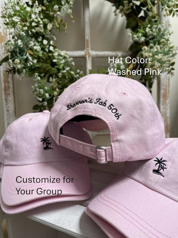 Palm Tree Embroidered Cotton Hat: Customizable Beach Vacation Cap