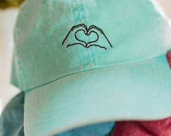 Heart Hands Embroidered Baseball Hat: Customizable Soft Cotton Cap