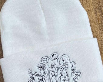 Wildflower embroidered Beanie: Customizable soft knitted hat