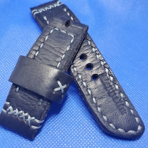 Custom Vintage Distressed Leather Strap  24mm (Black)