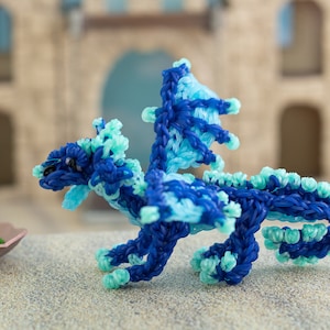 Creepy Cute Dragon Plushie, Mythical Creatures Sensory Toys, Rainbow Loom Amigurumi Dragon Plush Posable Art Doll, Blue Dragon Age Gift