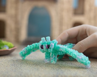 Dragon Stim Toy For Travel, Dragon Figure Loom Bands, Tiny Dragon Plushie, Pretend Play Squishy, Crochet Dragon Miniatures Aqua Purple