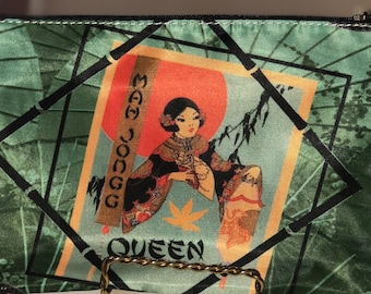 Green Mah Jong Queen Card bag and change purse set