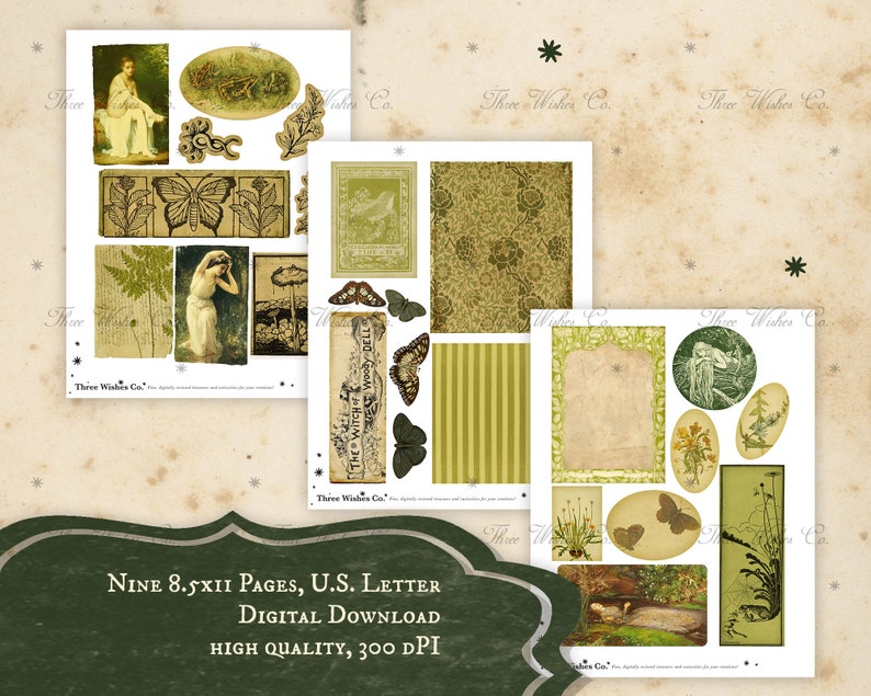 Wald Hexe Ephemera Kit, Scrapbook Collage, Grimoire Seiten (Digitaler Download) Bild 2