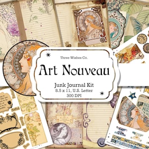 Art Nouveau Kit, alphonse mucha, junk journal, Printable, budget, kit per principianti, collage digitale, effimeri scrapbooking, download istantaneo