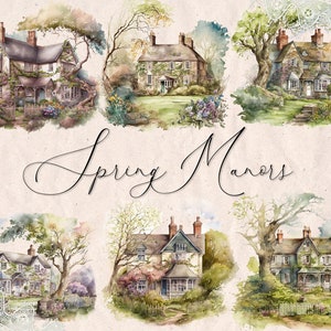 Spring Country Manor PNG, Clip art, Cotswolds, Jane Austen, Beatrix Potter, Springtime, Commercial Use Clipart, House, Cottagecore, Digital