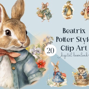 Beatrix Potter Stil PNG, ClipArt, Baby, Geburtstag, Kinderzimmer, Peter Rabbit, Hase, transparent, Baby Shower, PNG Datei, digitaler Download