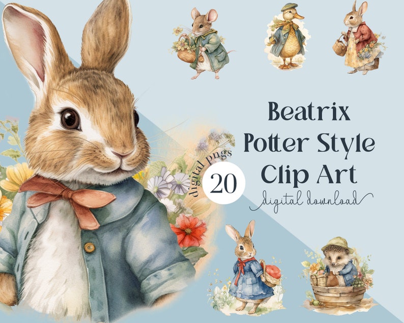Beatrix Potter Style Bunny Clip Art, Nursery PNG (digital Download) - Etsy