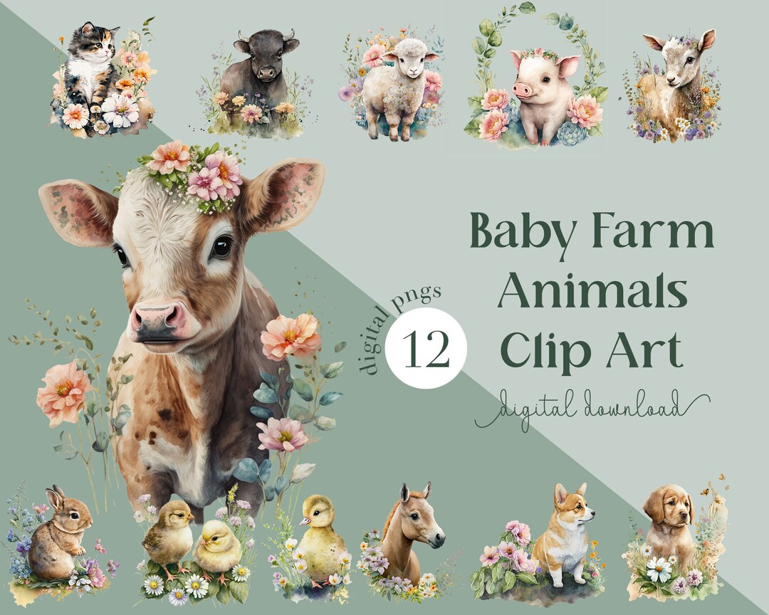 Farm Animals PNG, Clip Art, Baby, Birthday, Nursery, Farmyard, Calf