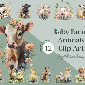 Farm Animals PNG, Clip art, Baby, Birthday, Nursery, Farmyard, Calf, Puppy, Babies, Transparent, Baby Shower, PNG File, Digital Download