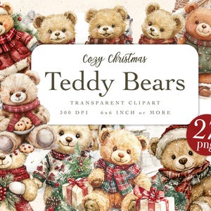 Winter Teddies, Teddy Bears, Christmas Clipart, Junk Journal, Fairy Clip Art, PNG Graphics, Holiday Printables, Instant Digital Download