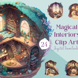 Magiczne wnętrza PNG, Clip art, Cottagecore, Magiczny, Hobbit, Miłośnik książek, Przytulny, Mól książkowy, Czytanie, Romantyczny, Przezroczysty, Pobieranie cyfrowe